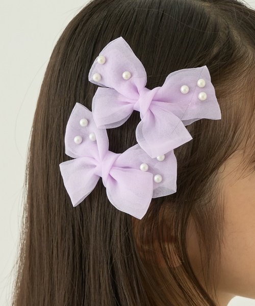 Lycee mine（リセマイン）の「イミテーションパール付きリボンヘアクリップ(2コセット)【子供服】【キッズ】【女の子】（その他ヘアアクセサリー・キッズ・ピンク/エメラルド/サックスブルー/ラベンダー・F）」の14枚目の写真