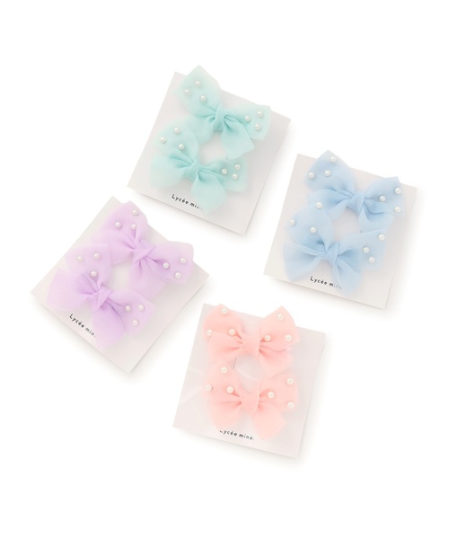 Lycee mine（リセマイン）の「イミテーションパール付きリボンヘアクリップ(2コセット)【子供服】【キッズ】【女の子】（その他ヘアアクセサリー・キッズ・ピンク/エメラルド/サックスブルー/ラベンダー・F）」の12枚目の写真