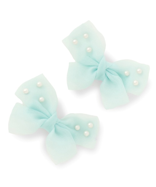 Lycee mine（リセマイン）の「イミテーションパール付きリボンヘアクリップ(2コセット)【子供服】【キッズ】【女の子】（その他ヘアアクセサリー・キッズ・ピンク/エメラルド/サックスブルー/ラベンダー・F）」の11枚目の写真