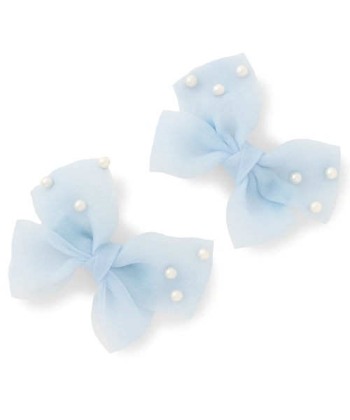 Lycee mine（リセマイン）の「イミテーションパール付きリボンヘアクリップ(2コセット)【子供服】【キッズ】【女の子】（その他ヘアアクセサリー・キッズ・ピンク/エメラルド/サックスブルー/ラベンダー・F）」の9枚目の写真