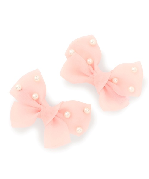 Lycee mine（リセマイン）の「イミテーションパール付きリボンヘアクリップ(2コセット)【子供服】【キッズ】【女の子】（その他ヘアアクセサリー・キッズ・ピンク/エメラルド/サックスブルー/ラベンダー・F）」の8枚目の写真