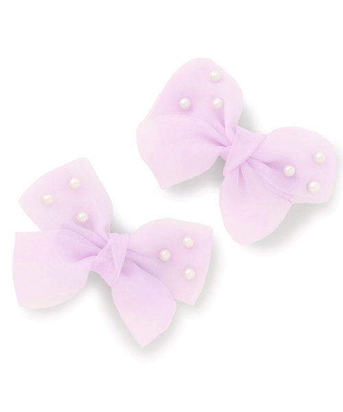 Lycee mine（リセマイン）の「イミテーションパール付きリボンヘアクリップ(2コセット)【子供服】【キッズ】【女の子】（その他ヘアアクセサリー・キッズ・ピンク/エメラルド/サックスブルー/ラベンダー・F）」の7枚目の写真