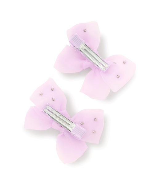 Lycee mine（リセマイン）の「イミテーションパール付きリボンヘアクリップ(2コセット)【子供服】【キッズ】【女の子】（その他ヘアアクセサリー・キッズ・ピンク/エメラルド/サックスブルー/ラベンダー・F）」の6枚目の写真