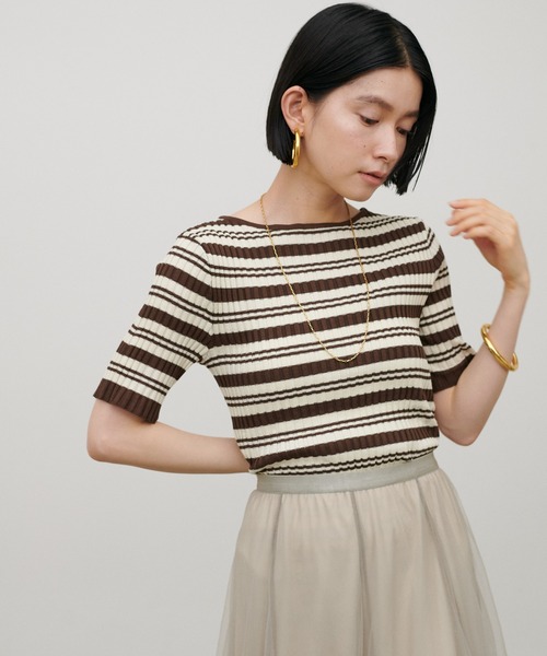 LARUTA(ラルータ)の「【LARUTA】ボーダーリブ5分袖ニット(ニット/セーター・レディース・ブラウン/ネイビー/ダークブラウン/ブラック・MEDIUM)」の19枚目の写真
