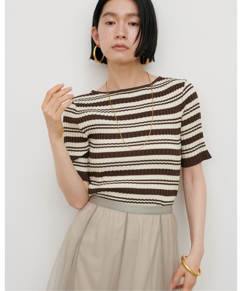 LARUTA(ラルータ)の「【LARUTA】ボーダーリブ5分袖ニット(ニット/セーター・レディース・ブラウン/ネイビー/ダークブラウン/ブラック・MEDIUM)」の20枚目の写真