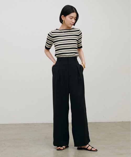 LARUTA(ラルータ)の「【LARUTA】ボーダーリブ5分袖ニット(ニット/セーター・レディース・ブラウン/ネイビー/ダークブラウン/ブラック・MEDIUM)」の9枚目の写真