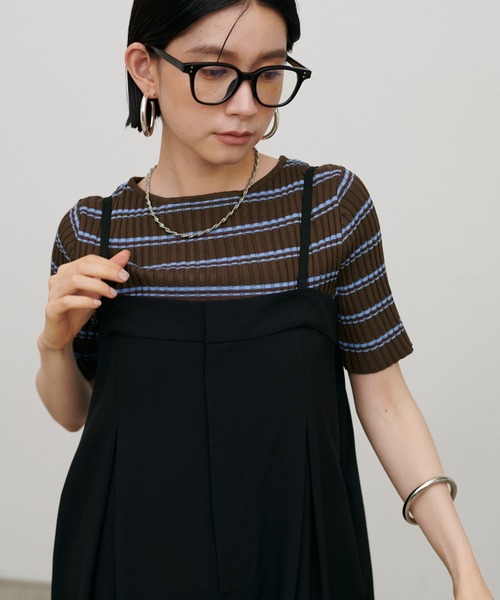 LARUTA(ラルータ)の「【LARUTA】ボーダーリブ5分袖ニット(ニット/セーター・レディース・ブラウン/ネイビー/ダークブラウン/ブラック・MEDIUM)」の14枚目の写真