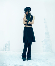 Pleated Jersey Skirt Pants / Black