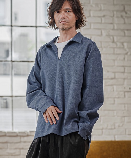 CAMBIO（カンビオ）の「ms6615-Twill Skipper Polo Shirt スキッパーポロシャツ(GM-A6202W-001)（ポロシャツ・メンズ・ネイビー/コバルトブルー/チャコール・S/M/L）」の3枚目の写真