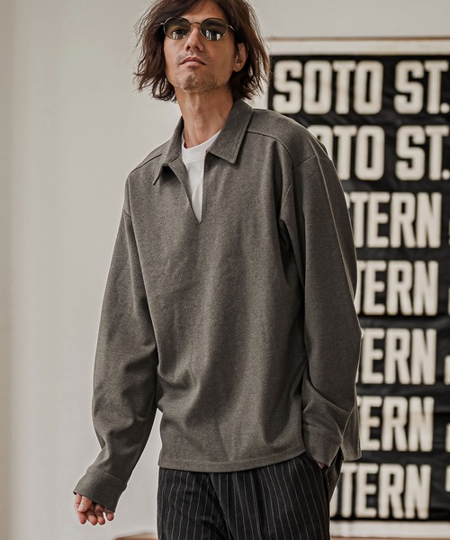 CAMBIO（カンビオ）の「ms6615-Twill Skipper Polo Shirt スキッパーポロシャツ(GM-A6202W-001)（ポロシャツ・メンズ・ネイビー/コバルトブルー/チャコール・S/M/L）」の5枚目の写真