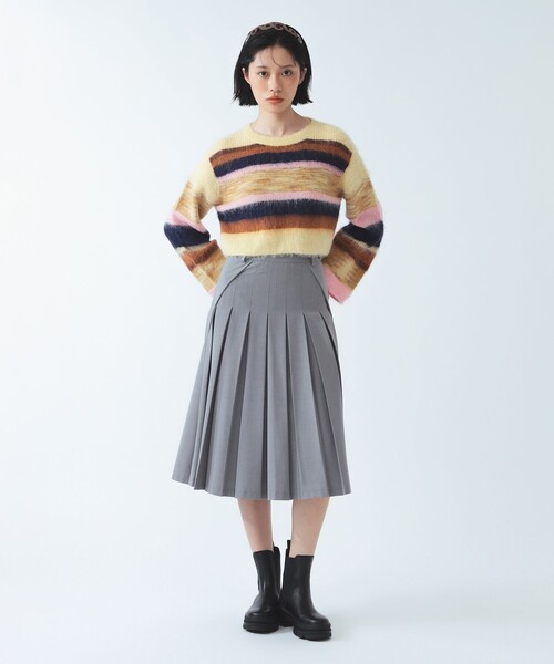Ray BEAMS（レイビームス）の「ミックス マルチボーダー クルーネック（ニット/セーター・レディース・オリーブ/クリーム・ONE SIZE）」の8枚目の写真
