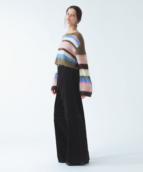 Ray BEAMS（レイビームス）の「ミックス マルチボーダー クルーネック（ニット/セーター・レディース・オリーブ/クリーム・ONE SIZE）」の13枚目の写真