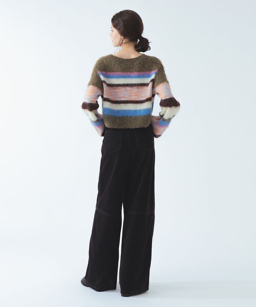 Ray BEAMS（レイビームス）の「ミックス マルチボーダー クルーネック（ニット/セーター・レディース・オリーブ/クリーム・ONE SIZE）」の14枚目の写真