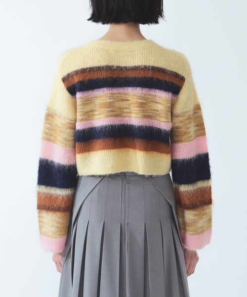 Ray BEAMS（レイビームス）の「ミックス マルチボーダー クルーネック（ニット/セーター・レディース・オリーブ/クリーム・ONE SIZE）」の3枚目の写真