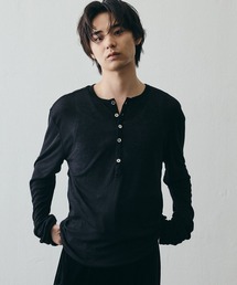 Modern Detail Deep Henley Neck Long-Sleeve T-Shirt / モードディテール ディープヘンリーネックロングTシャツ