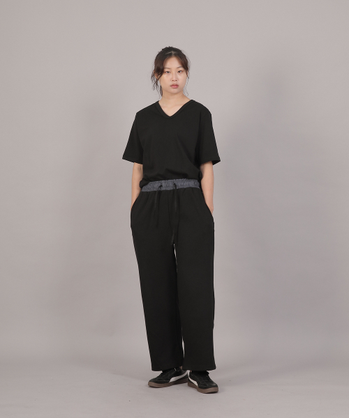 SAINTCREW（セントクルー）の「ソフトエッセンシャル起毛ワイドパンツ SEK-388 ライトインディゴ ブラック（スウェットパンツ・レディース・その他・FREE）」の4枚目の写真