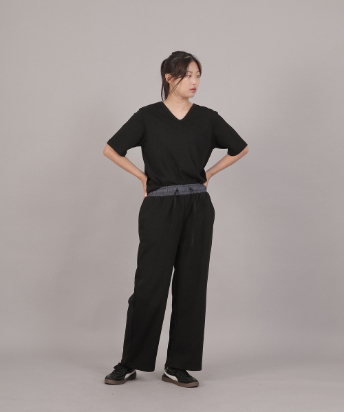 SAINTCREW（セントクルー）の「ソフトエッセンシャル起毛ワイドパンツ SEK-388 ライトインディゴ ブラック（スウェットパンツ・レディース・その他・FREE）」の5枚目の写真