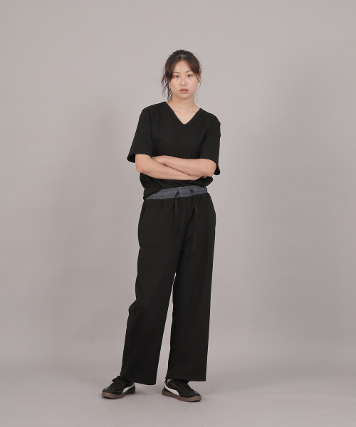 SAINTCREW（セントクルー）の「ソフトエッセンシャル起毛ワイドパンツ SEK-388 ライトインディゴ ブラック（スウェットパンツ・レディース・その他・FREE）」の6枚目の写真