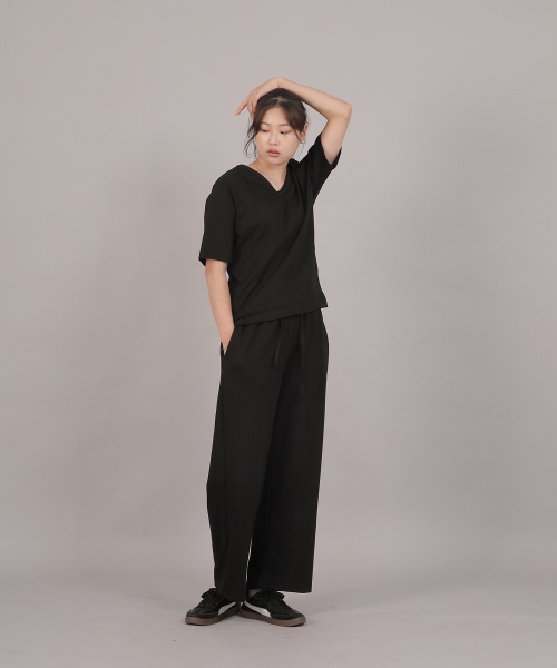 SAINTCREW（セントクルー）の「ソフトエッセンシャル起毛ワイドパンツ SEK-388 ライトインディゴ ブラック（スウェットパンツ・レディース・その他・FREE）」の9枚目の写真