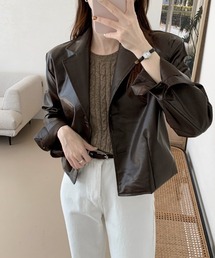 ショート丈 フェイクレザージャケット