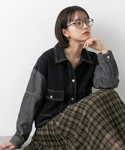 CRB(シーアールビー)の「袖デニムジャケット(デニムジャケット・レディース・アイボリー/ブラウン/ブラック・F)」の6枚目の写真