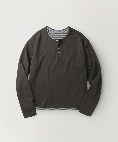INDUST(インダスト)の「レイヤードヘンリーネックロングスリーブ(カーキ)(Tシャツ/カットソー・レディース・カーキ・3(L)/2(M)/1(S))」の1枚目の写真
