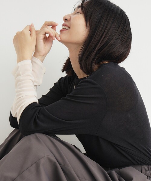 HONEYSUCKLE ROSE(ハニーサックルローズ)の「袖チュールロンT(Tシャツ/カットソー・レディース・ピンク系/ブルー系その他/ブラック・05/04)」の1枚目の写真