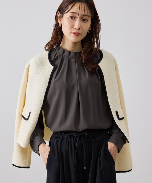 ROPE' PICNIC(ロペピクニック)の「【WEB限定】ジョーゼットタック襟ブラウス/UVカット(シャツ/ブラウス・レディース・サックスブルー/ホワイト/チャコールグレー/ベージュ・S/M/L)」の1枚目の写真
