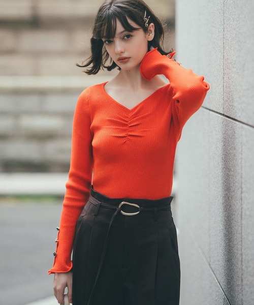 MARY QUANT×VIS】袖デイジーボタンVネックリブニット（ニット/セーター