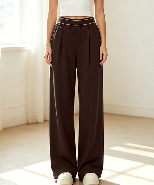 Doux Belle(ドゥーベル)の「ウエスト配色リラックスワイドパンツ(その他パンツ・レディース・ピンク/ネイビー/ブラック/ダークブラウン/グレー・X-LARGE/LARGE/MEDIUM)」の12枚目の写真