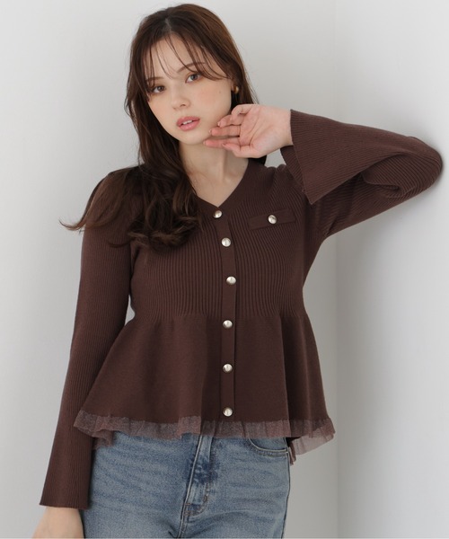 PROPORTION BODY DRESSING(プロポーションボディドレッシング)の「シアー切替ペプラムニット / 1216270102(ニット/セーター・レディース・ホワイト系その他/ブラック/ピンク/ブラウン・FREE)」の3枚目の写真