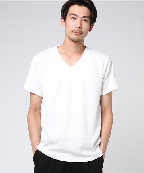 JACKROSE（ジャックローズ）の「ヘンケイジャガードVネックTシャツ（Tシャツ/カットソー・メンズ・ブラック/ホワイト・M/L）」の2枚目の写真