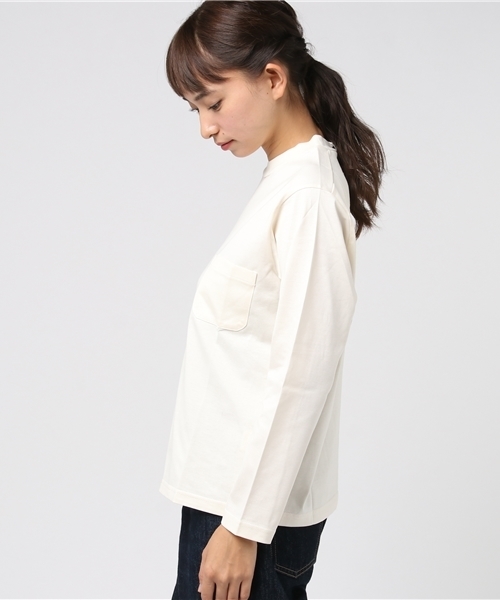 L&HARMONY(エルアンドハーモニー)の「ハイクルーネックポケットロングスリーブTシャツ(Tシャツ/カットソー・レディース・ホワイト/グレー/ネイビー・FREE)」の4枚目の写真