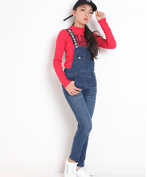 JEANS ロゴ デニム サロペット ZIDDY(ジディ)の「ZIDDY/ストレッチデニム肩紐ロゴサロペット