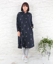 綿麻ボタニカル刺繍前開きワンピース【大きいサイズ対応】【9号(M)~15号(3L)】