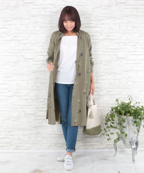 sabstreet my standard(サブストリートマイスタンダード)の「綿麻ボタニカル刺繍前開きワンピース【大きいサイズ対応】【9号(M)~15号(3L)】(シャツワンピース・レディース・ライトグレー/カーキ/ネイビー・15号/9号)」の6枚目の写真
