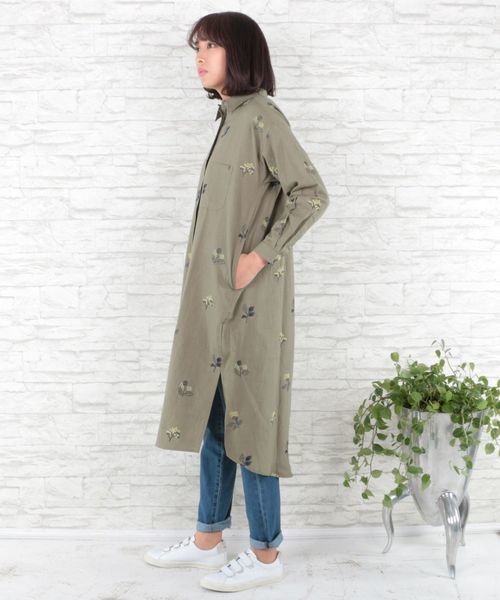sabstreet my standard(サブストリートマイスタンダード)の「綿麻ボタニカル刺繍前開きワンピース【大きいサイズ対応】【9号(M)~15号(3L)】(シャツワンピース・レディース・ライトグレー/カーキ/ネイビー・15号/9号)」の8枚目の写真