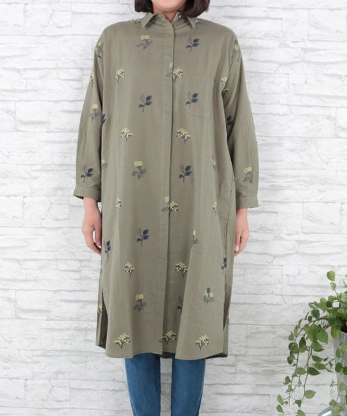 sabstreet my standard(サブストリートマイスタンダード)の「綿麻ボタニカル刺繍前開きワンピース【大きいサイズ対応】【9号(M)~15号(3L)】(シャツワンピース・レディース・ライトグレー/カーキ/ネイビー・15号/9号)」の10枚目の写真
