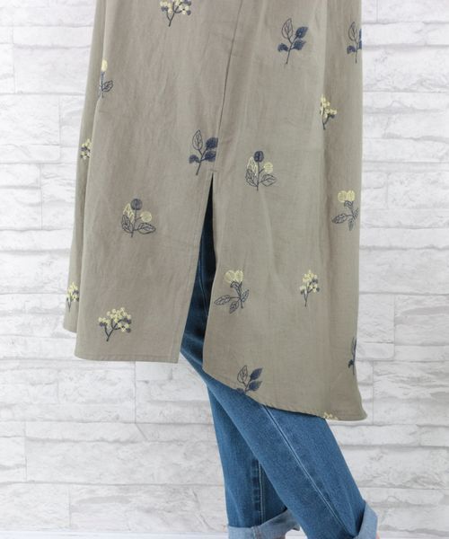 sabstreet my standard(サブストリートマイスタンダード)の「綿麻ボタニカル刺繍前開きワンピース【大きいサイズ対応】【9号(M)~15号(3L)】(シャツワンピース・レディース・ライトグレー/カーキ/ネイビー・15号/9号)」の14枚目の写真