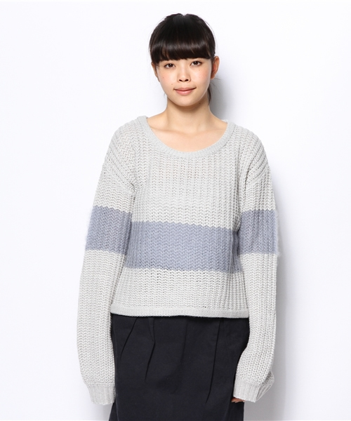 mystic(ミスティック)の「モヘアショート切替プルオーバー(ニット/セーター・レディース・ブラック/ブルー/グレー/ピンク・フリ-)」の5枚目の写真