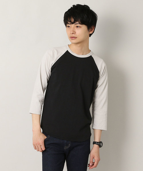 Good On(グッドオン)の「コンビベースボールTシャツ COMBI BASEBALL TEE GOLT1906(Tシャツ/カットソー・メンズ・ブラック/グリーン・MEDIUM/LARGE)」の2枚目の写真