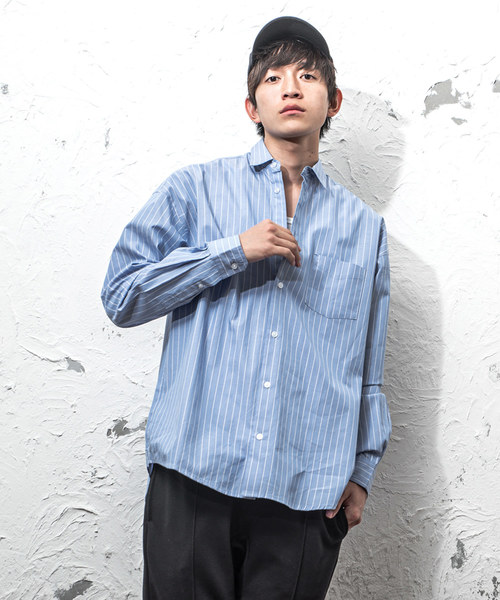 MinoriTY（マイノリティ）の「長袖BIGシャツ/ブロードストライプ（シャツ/ブラウス・メンズ・ホワイト系その他/ベージュ系その他/ブルー系その他/ブルー系その他2・M/L）」の3枚目の写真
