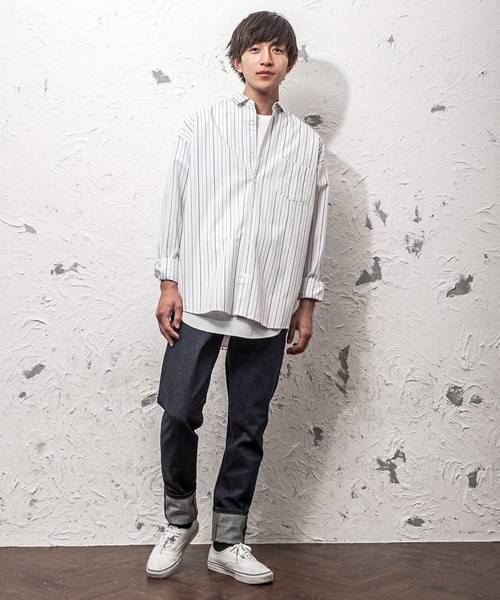 MinoriTY（マイノリティ）の「長袖BIGシャツ/ブロードストライプ（シャツ/ブラウス・メンズ・ホワイト系その他/ベージュ系その他/ブルー系その他/ブルー系その他2・M/L）」の7枚目の写真