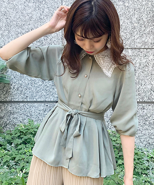 apres jour（アプレジュール）の「オーガンジーレース襟ブラウス【ZOZOTOWN限定アイテム】（シャツ/ブラウス・レディース・ベージュ/ピンク/ライトグリーン・フリー）」の3枚目の写真