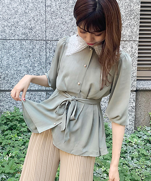 apres jour（アプレジュール）の「オーガンジーレース襟ブラウス【ZOZOTOWN限定アイテム】（シャツ/ブラウス・レディース・ベージュ/ピンク/ライトグリーン・フリー）」の5枚目の写真