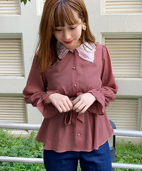 apres jour（アプレジュール）の「オーガンジーレース襟ブラウス【ZOZOTOWN限定アイテム】（シャツ/ブラウス・レディース・ベージュ/ピンク/ライトグリーン・フリー）」の16枚目の写真