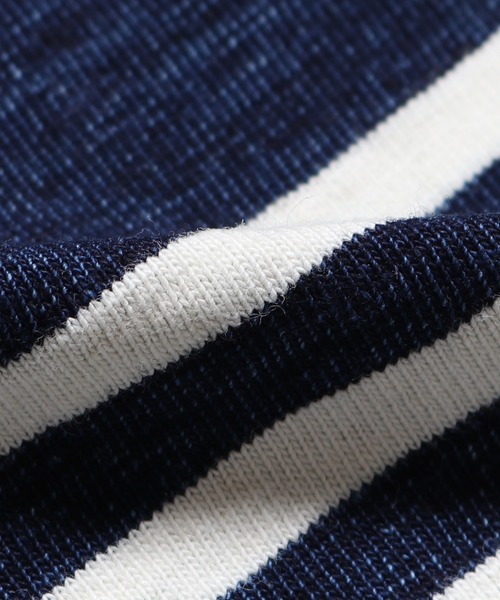 REMI RELIEF（レミレリーフ）の「REMI RELIEF/レミレリーフ ﾗｶﾞｰ切替ﾎﾞｰﾀﾞｰｸﾙｰﾛﾝT インディゴ（Tシャツ/カットソー・メンズ・ホワイト×ブルー・S/M）」の7枚目の写真