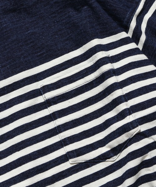 REMI RELIEF（レミレリーフ）の「REMI RELIEF/レミレリーフ ﾗｶﾞｰ切替ﾎﾞｰﾀﾞｰｸﾙｰﾛﾝT インディゴ（Tシャツ/カットソー・メンズ・ホワイト×ブルー・S/M）」の8枚目の写真