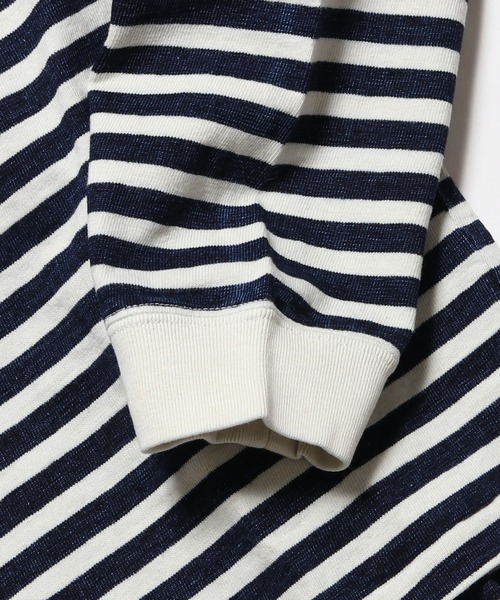 REMI RELIEF（レミレリーフ）の「REMI RELIEF/レミレリーフ ﾗｶﾞｰ切替ﾎﾞｰﾀﾞｰｸﾙｰﾛﾝT インディゴ（Tシャツ/カットソー・メンズ・ホワイト×ブルー・S/M）」の9枚目の写真