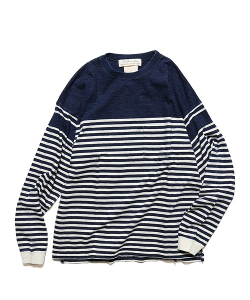 REMI RELIEF（レミレリーフ）の「REMI RELIEF/レミレリーフ ﾗｶﾞｰ切替ﾎﾞｰﾀﾞｰｸﾙｰﾛﾝT インディゴ（Tシャツ/カットソー・メンズ・ホワイト×ブルー・S/M）」の10枚目の写真